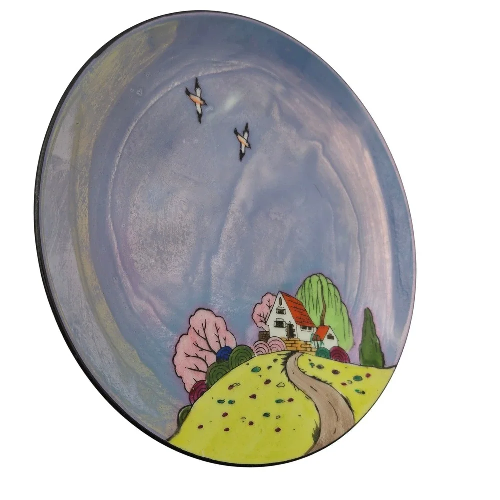 Vintage Noritake Hand Painted Lusterware Cottage Landscape Plates Set of 6 Japan